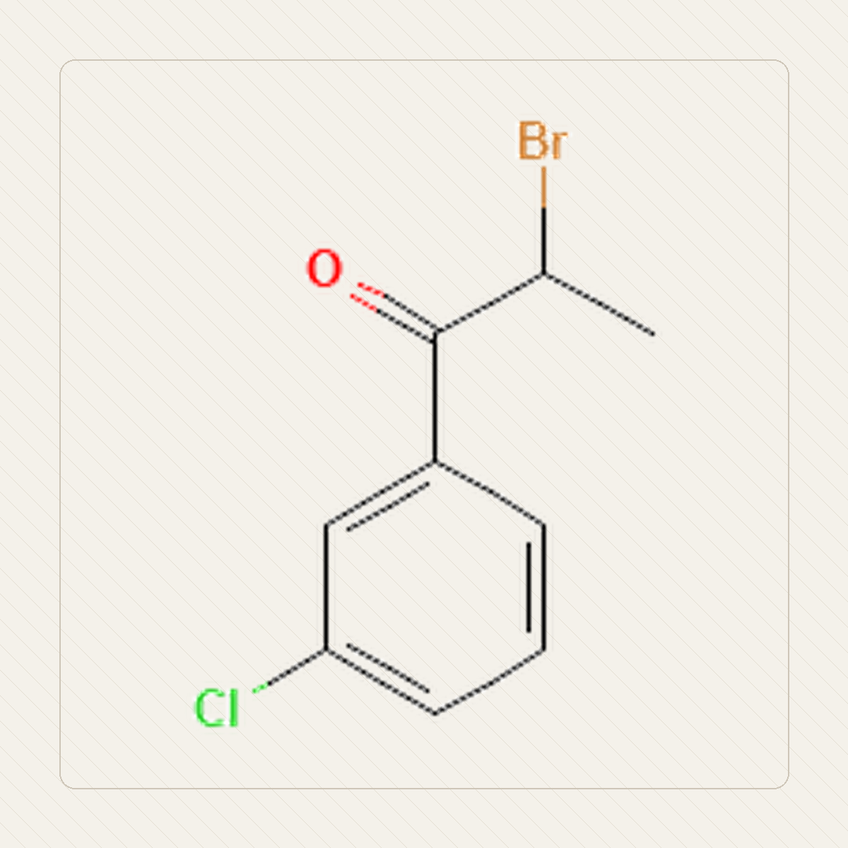 2-Bromo-3'-chloropropiophenone, educational illustration of the molecular structure